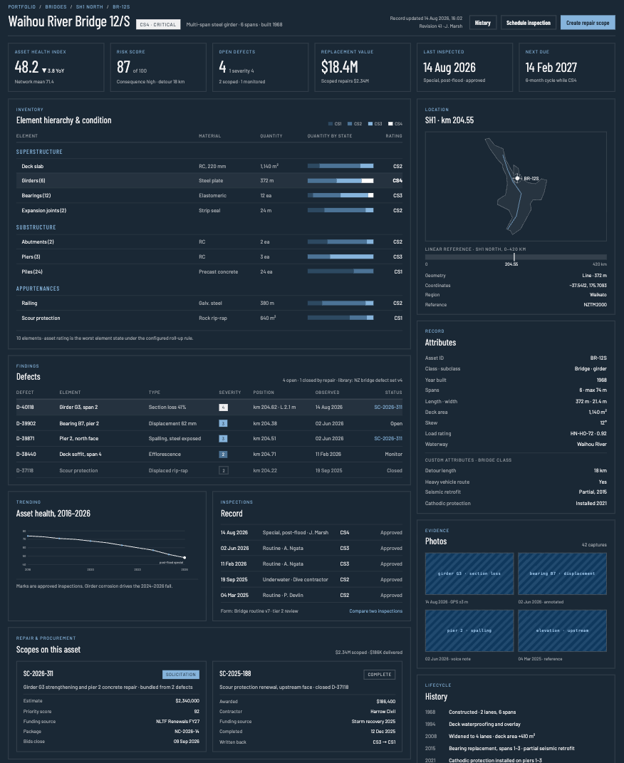 Vista Asset record with element ratings and defects