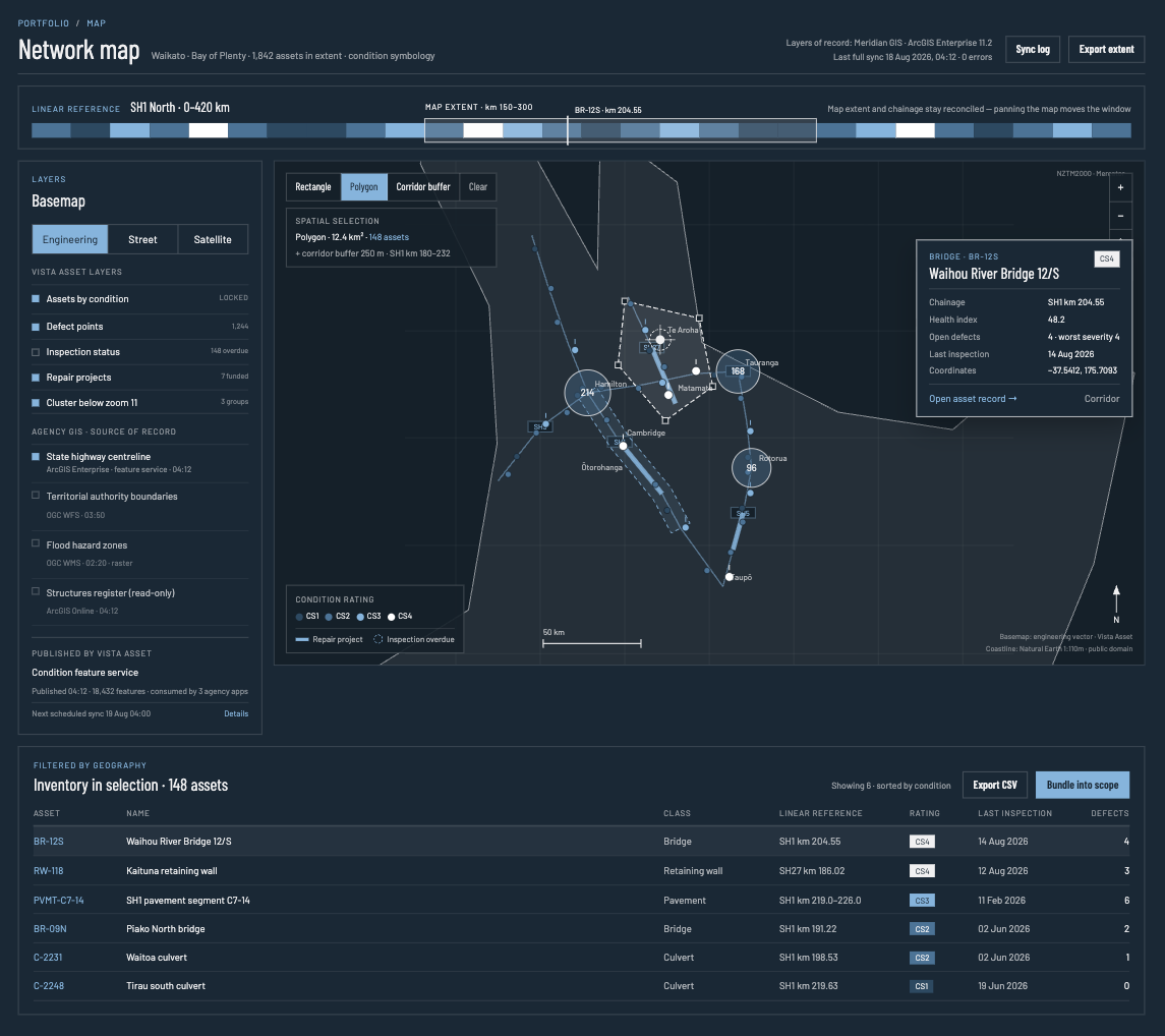 Vista Asset map view with condition symbology and layer panel